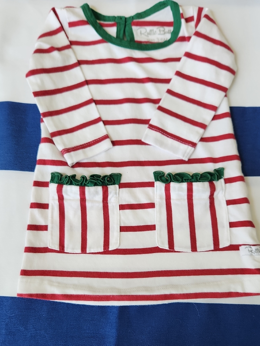 Ruffle Butts Red and White Striped Dress with Green Trim